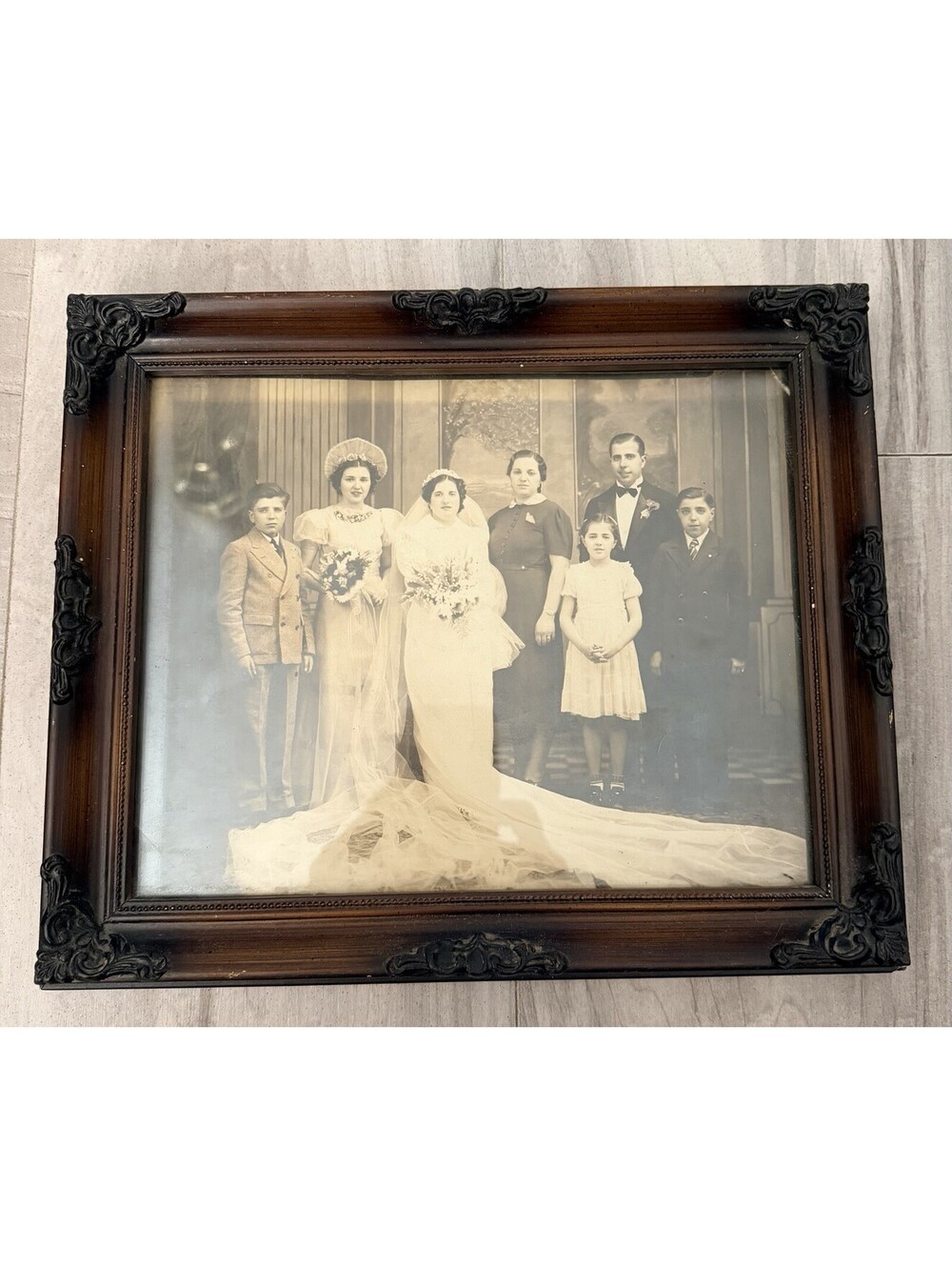 Early 1900’s Framed Antique Wedding Party Portrait Bride Groom Attendants